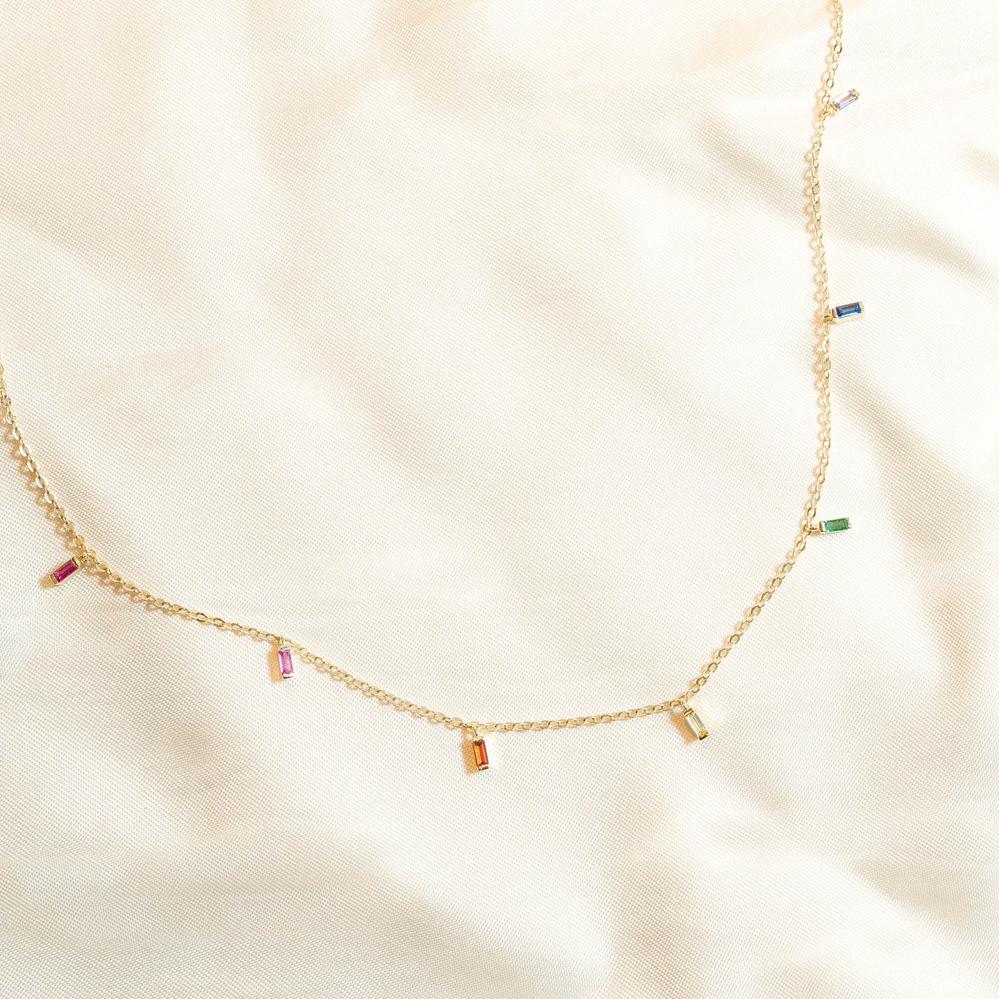 Gold Vermeil Rainbow CZ Baguette Choker Necklace - LGBT+ Pride Jewelry