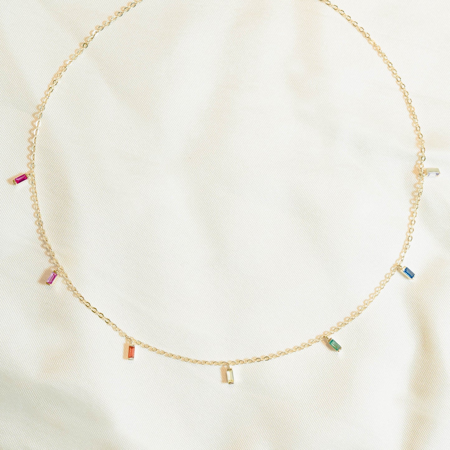 Gold Vermeil Rainbow CZ Baguette Choker Necklace - LGBT+ Pride Jewelry