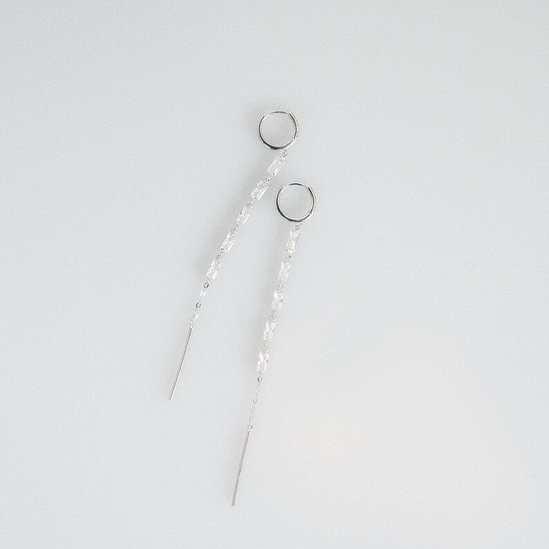 Baguette Cut Hoop and Long Drop Earrings