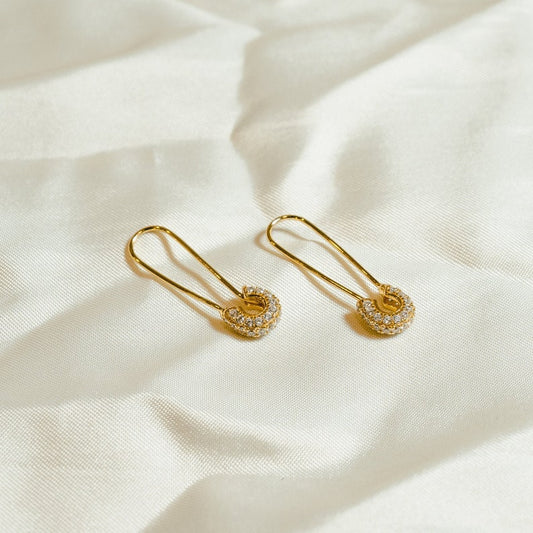 CZ Safety Pin Earrings