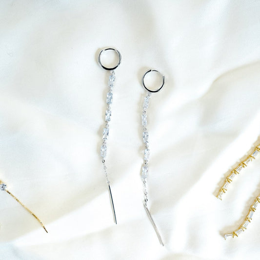 Baguette Cut Hoop and Long Drop Earrings