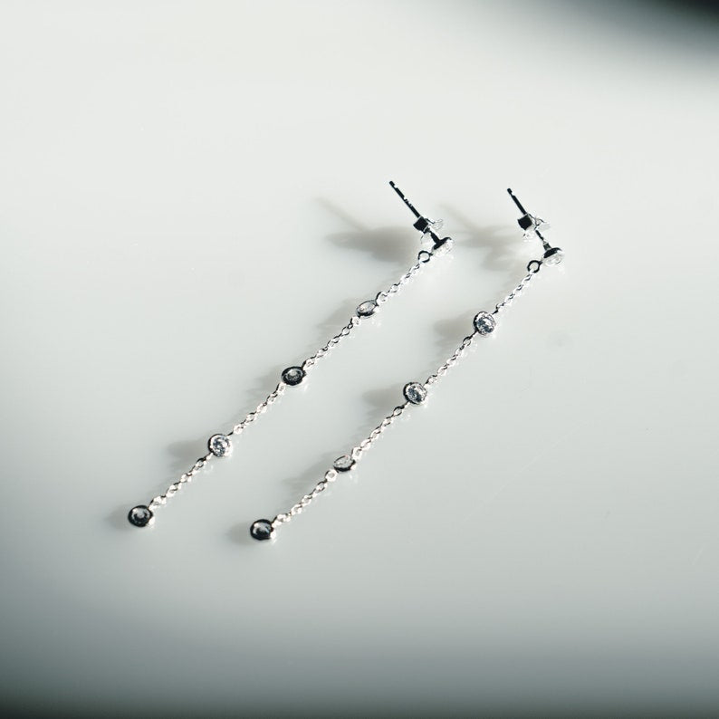 CZ Long Drop Earrings