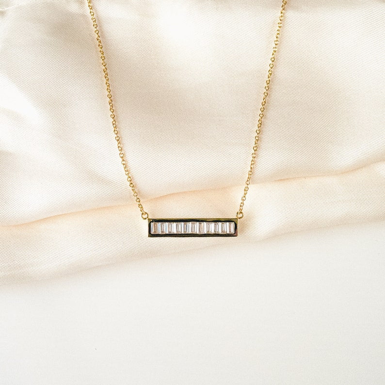 Baguette Stone Bar Necklace