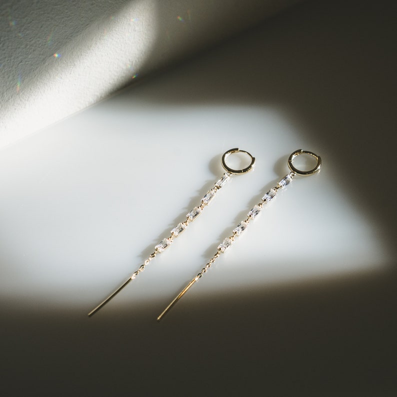 Baguette Cut Hoop and Long Drop Earrings